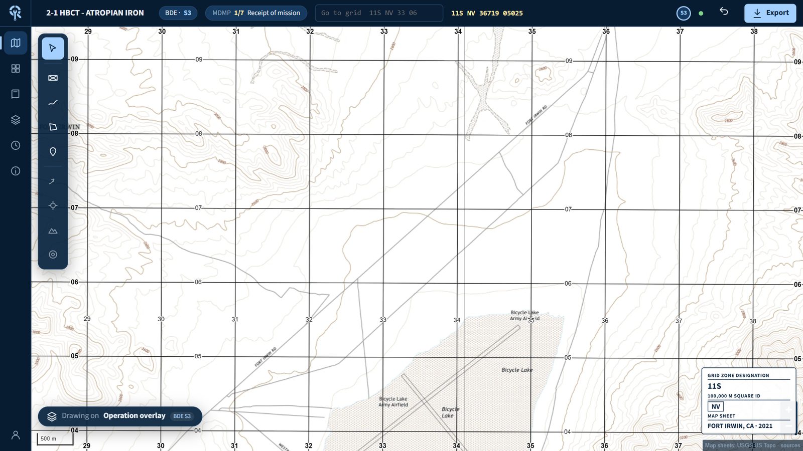 USGS 1:24,000 map of Fort Irwin with the MGRS grid